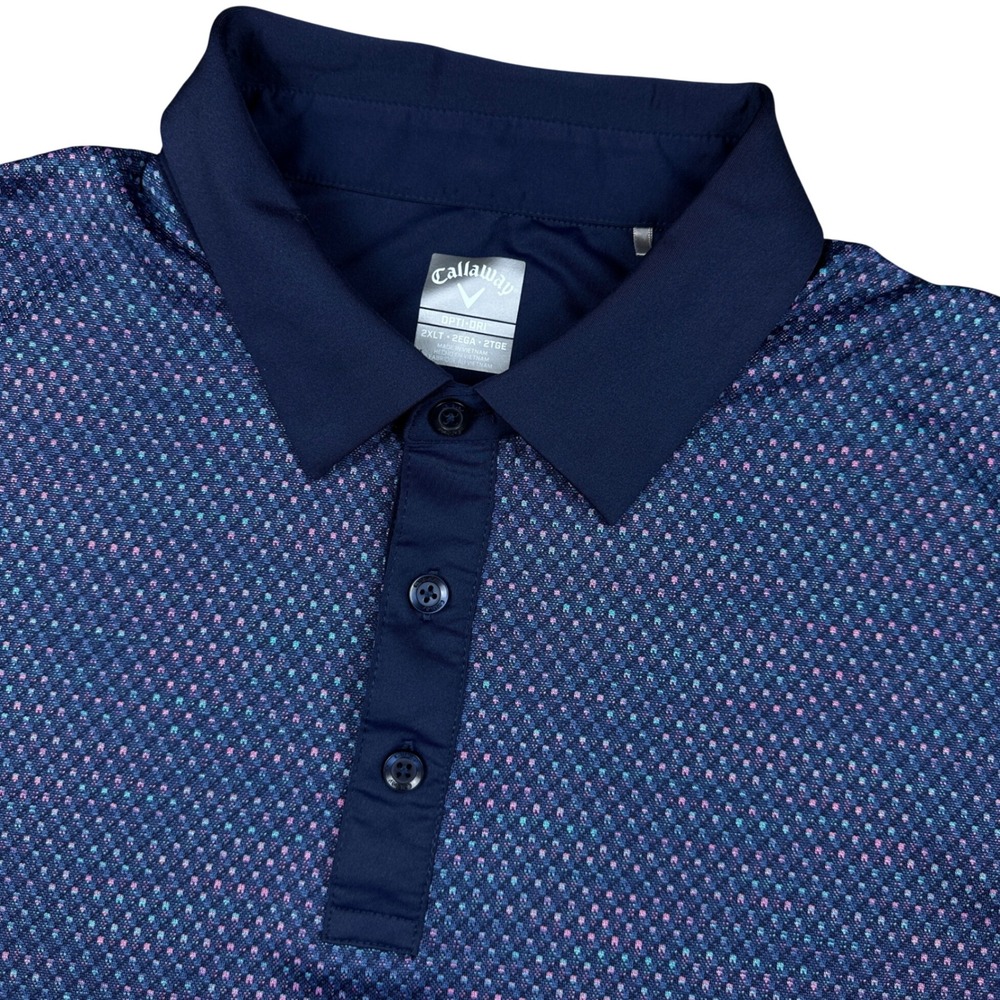 Callaway Mens 2XLT Opti-Dri Golf Polo Shirt Blue Pink Micro Print Performance